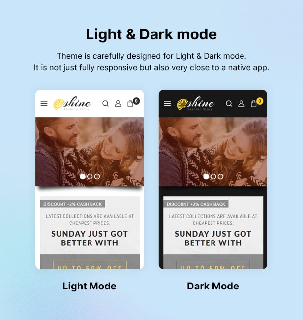 Shine theme dark mode interface